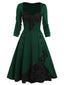 Abito a ruota in pizzo patchwork verde anni '50