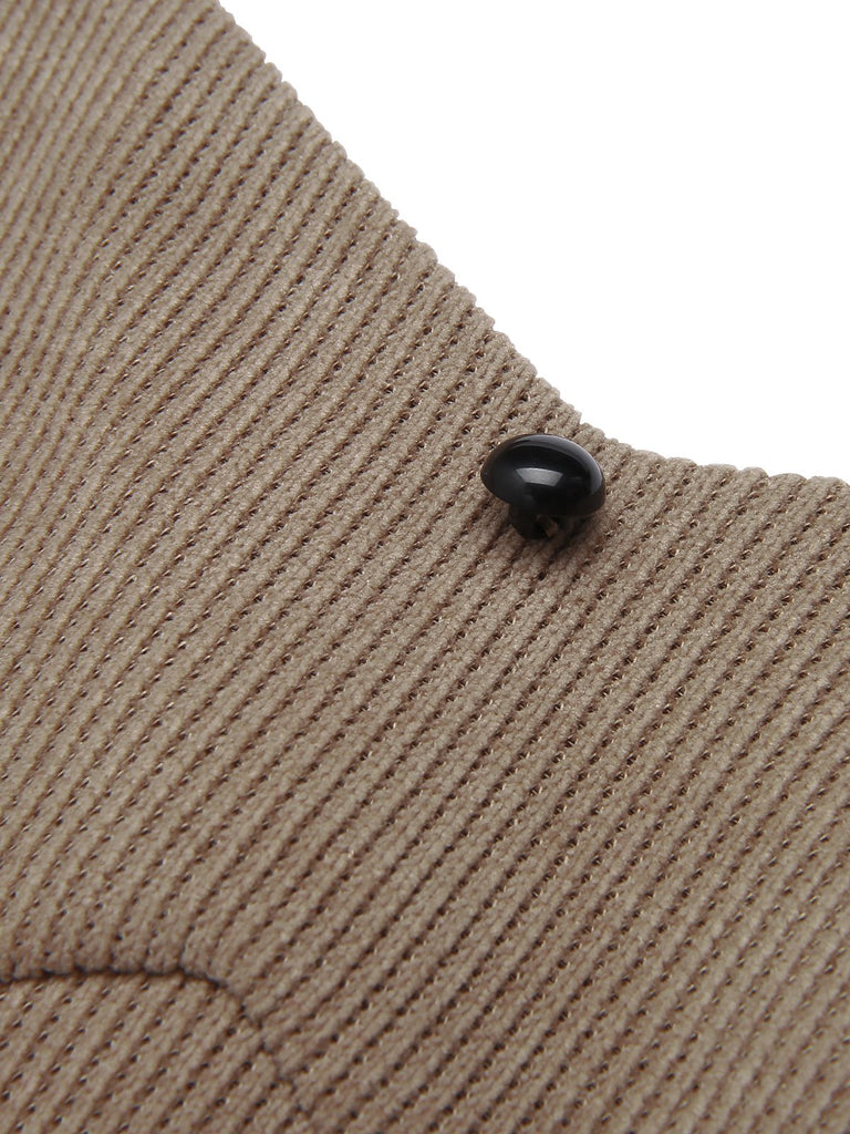 [Prevendita]  Abito kaki anni '50 in maglia con inserti in pelle patchwork