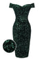 Abito a tubino spalle scoperte paillettes verde scuro anni '60
