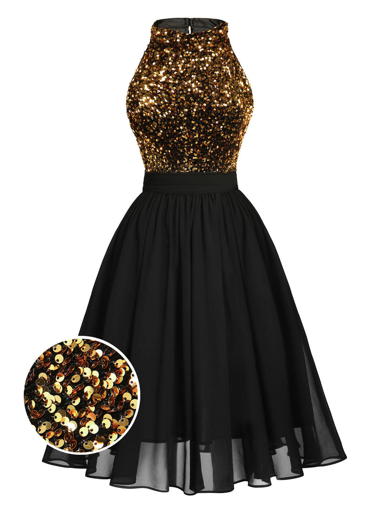 Abito con glitter oro patchwork verde anni '50