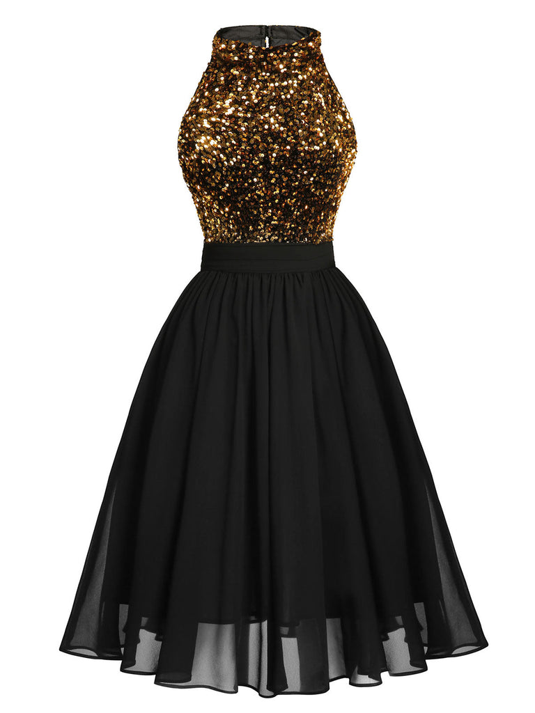 Abito con glitter oro patchwork verde anni '50