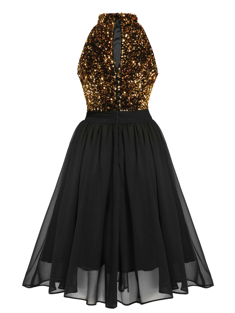 Abito con glitter oro patchwork verde anni '50