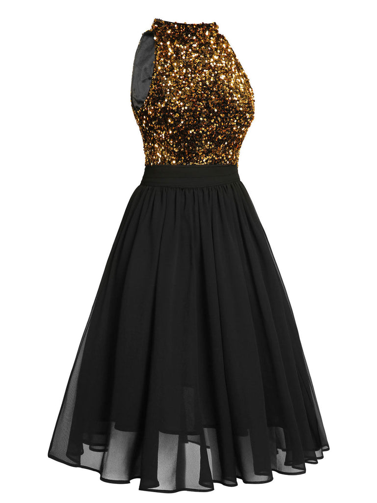 Abito con glitter oro patchwork verde anni '50