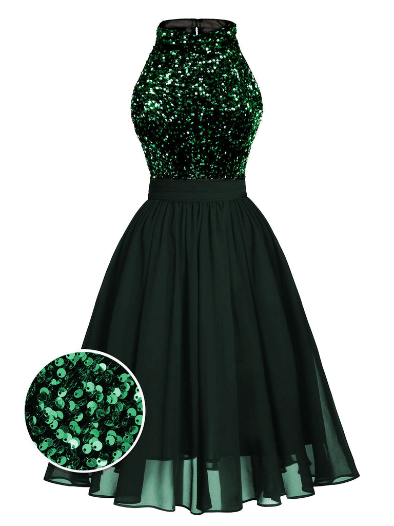 Abito con glitter oro patchwork verde anni '50