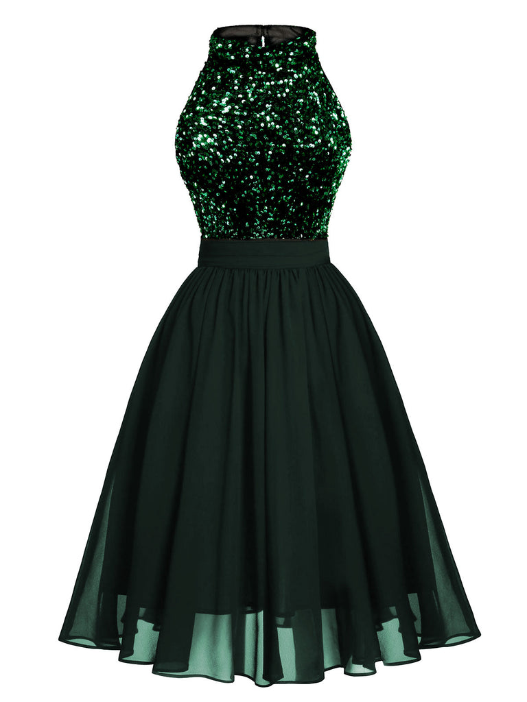 Abito con glitter oro patchwork verde anni '50
