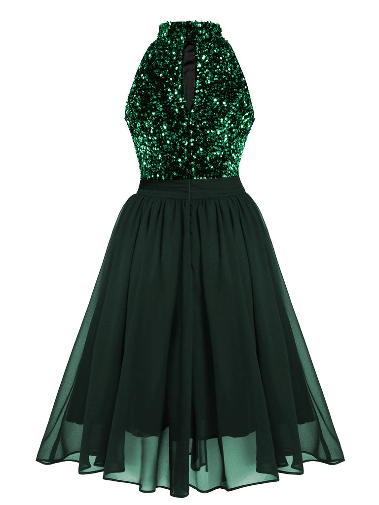 Abito con glitter oro patchwork verde anni '50