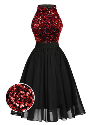 Abito con glitter oro patchwork rosso anni '50