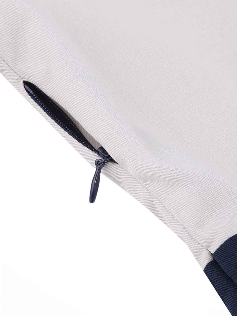 Abito patchwork con cintura blu e bianco anni '50