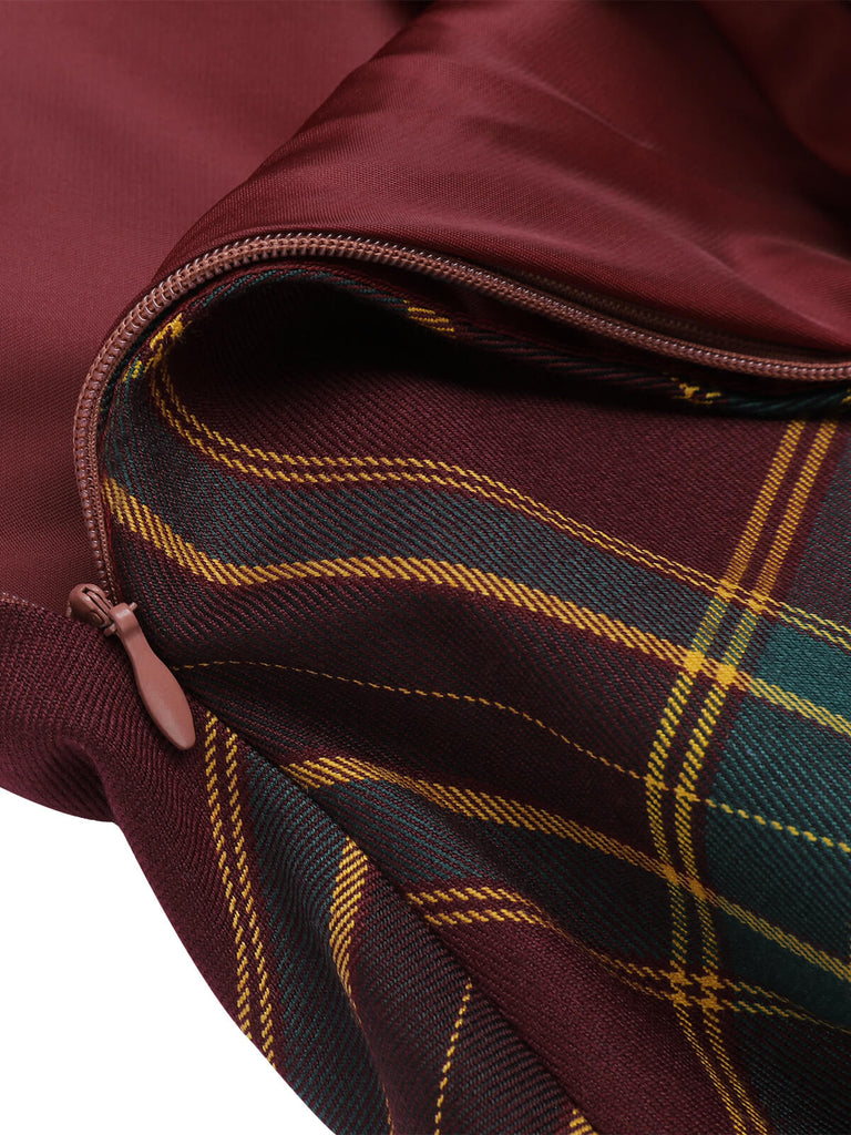 [Prevendita] Abito a quadri con spalle scoperte bordeaux anni '50