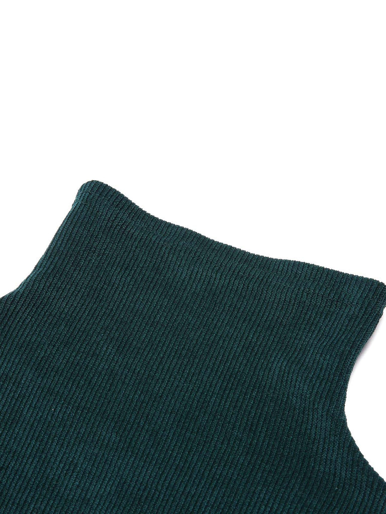 Abito a sirena con collo alto a quadri verde anni '30