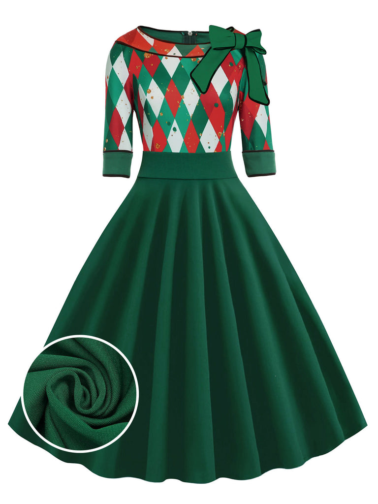 Abito a quadri patchwork natalizio verde anni '50