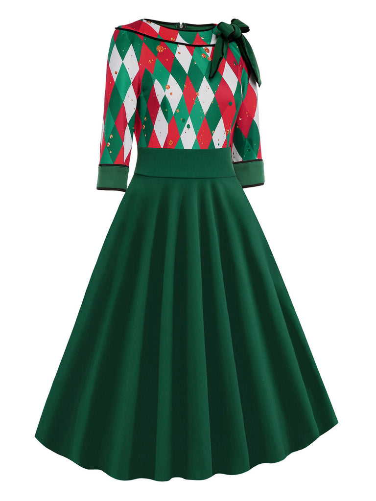 Abito a quadri patchwork natalizio verde anni '50