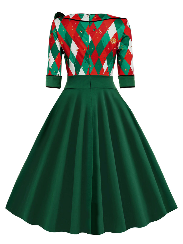 Abito a quadri patchwork natalizio verde anni '50