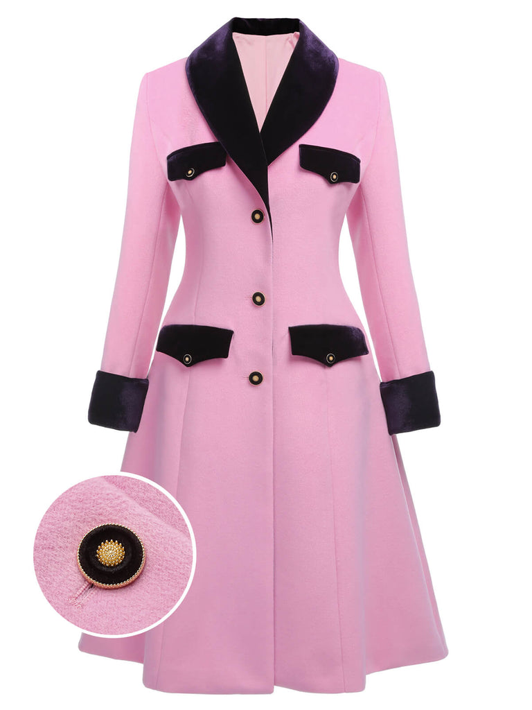 Cappotto in velluto con bottoni patchwork rosa anni '30