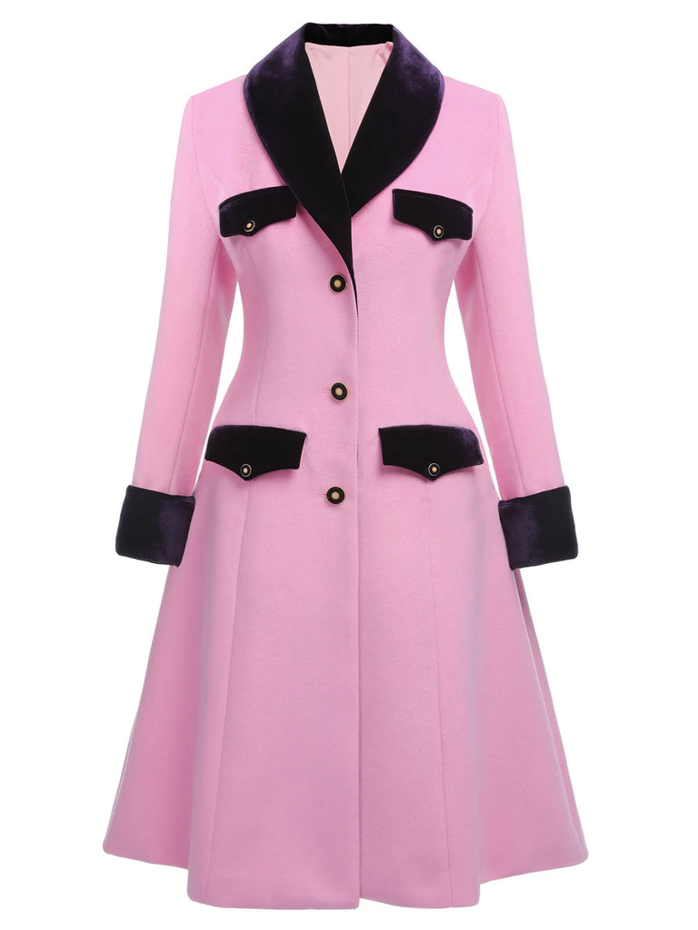 Cappotto in velluto con bottoni patchwork rosa anni '30
