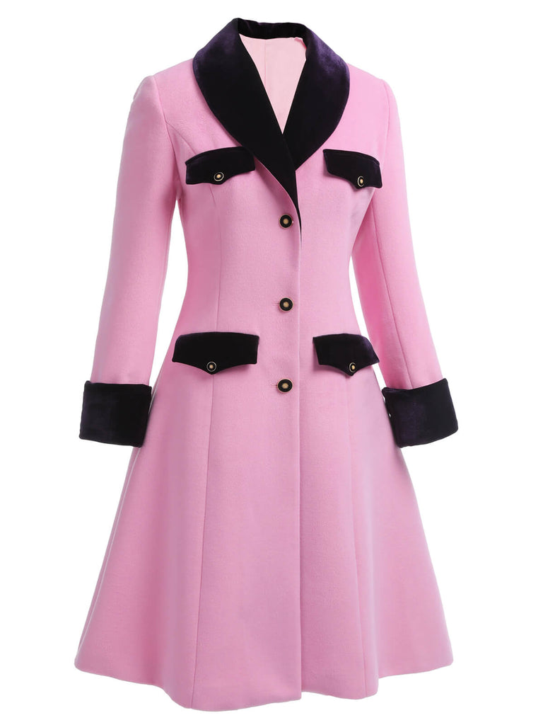 Cappotto in velluto con bottoni patchwork rosa anni '30