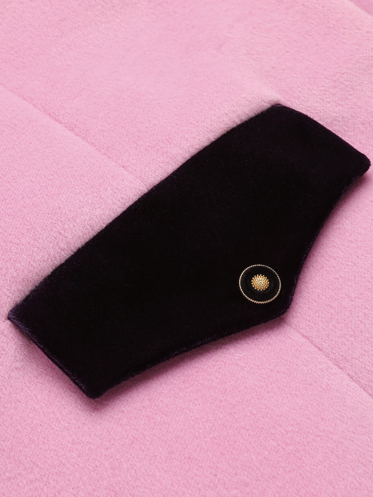 Cappotto in velluto con bottoni patchwork rosa anni '30