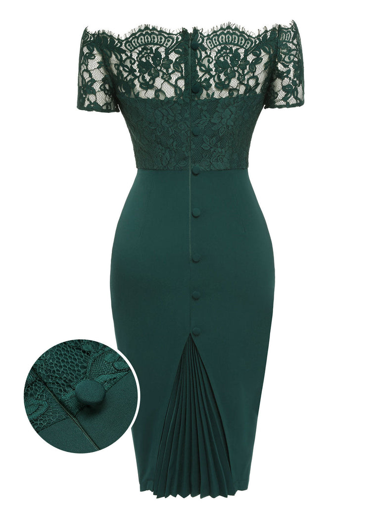 Abito in pizzo spalle scoperte verde scuro anni '60