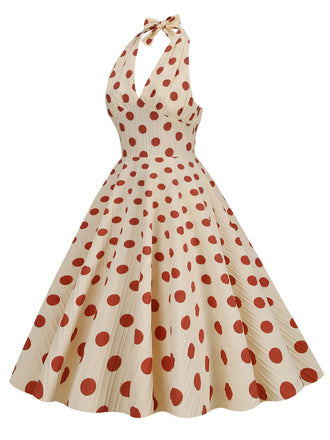 Abito a ruota con a pois  scollo all'americana anni '50