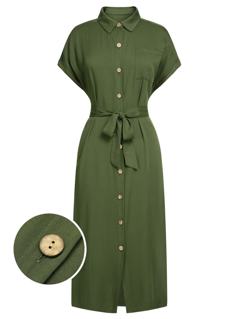 Abito con spacchi e cintura tinta unita verde anni '40