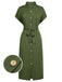 Abito con spacchi e cintura tinta unita verde anni '40