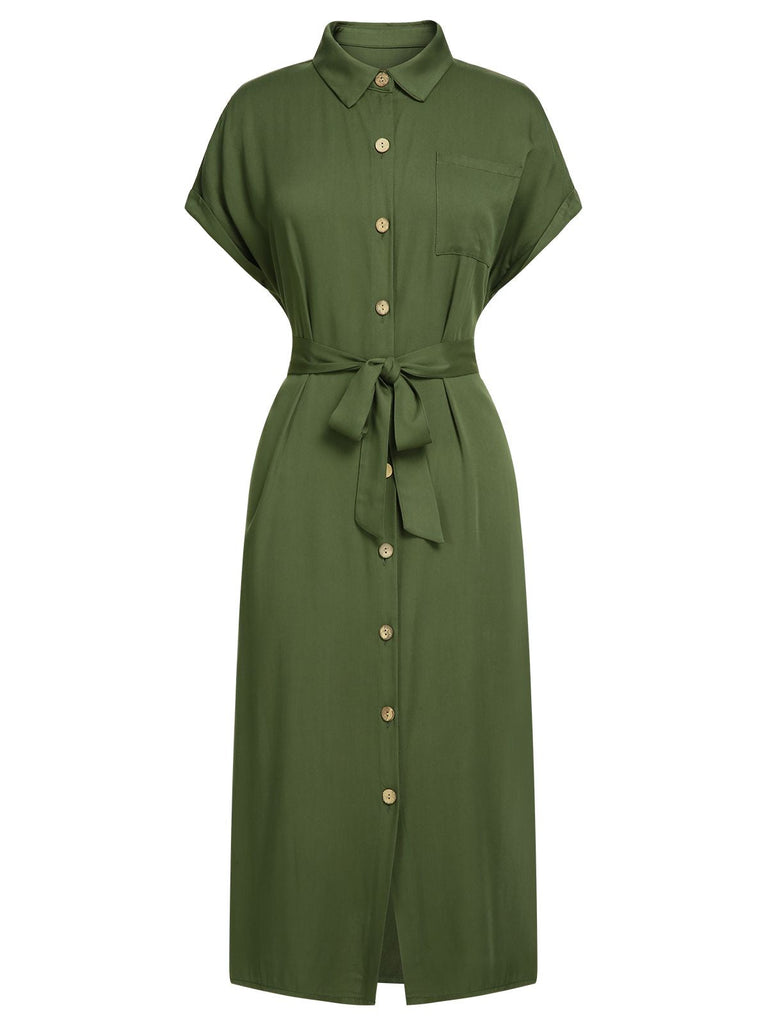 Abito con spacchi e cintura tinta unita verde anni '40
