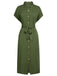 Abito con spacchi e cintura tinta unita verde anni '40