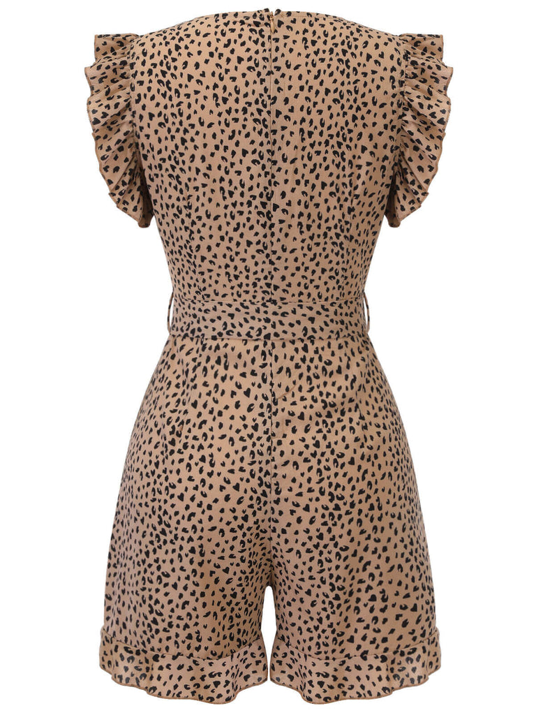 Tuta corta scollo a V maniche a sbuffo stampa leopardo anni '30