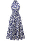 Abito floreale con colletto alto blu anni '30