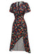 Abito floreale con scollo a V bottoni blu anni '40