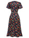 Abito floreale con scollo a V bottoni blu anni '40