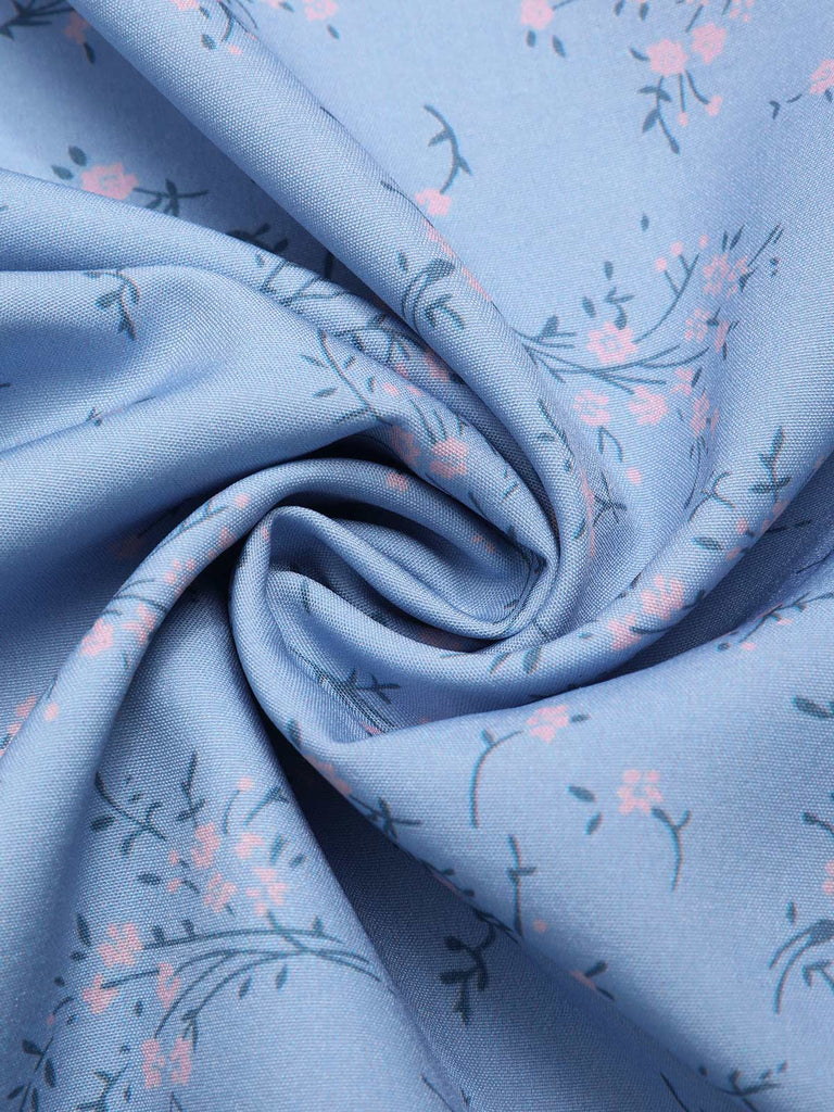 Abito floreale con scollo a V bottoni blu anni '40