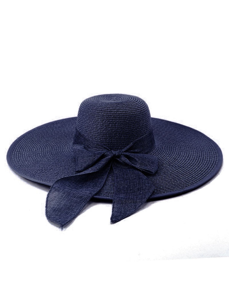Cappello da sole in rafia a tesa larga con nastro