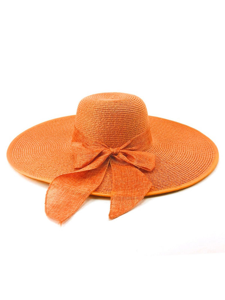 Cappello da sole in rafia a tesa larga con nastro