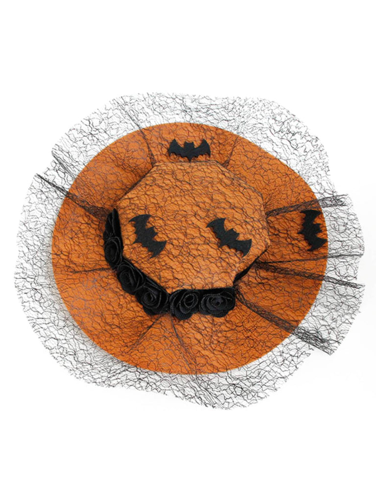 Cappello da pipistrello in pizzo retrò arancione Halloween