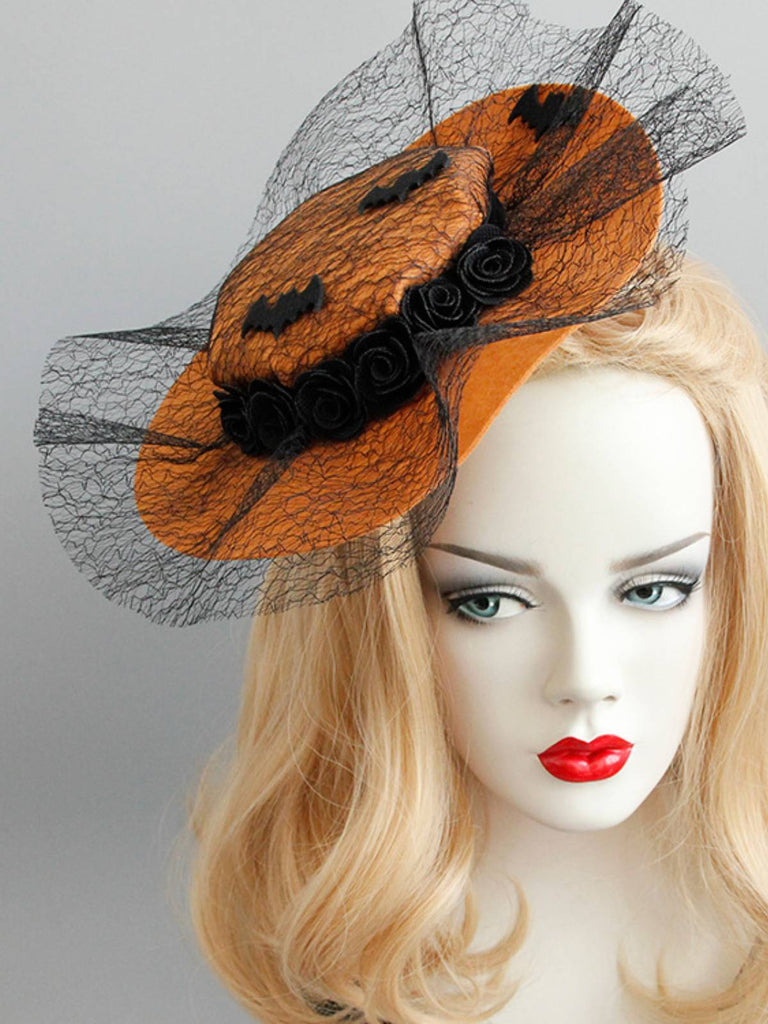 Cappello da pipistrello in pizzo retrò arancione Halloween