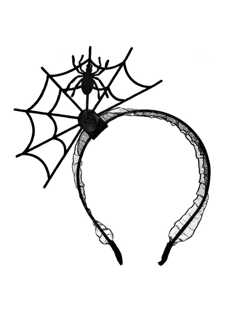 Fascia per capelli nero con ragnatela di Halloween