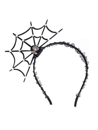 Fascia per capelli nero con ragnatela di Halloween