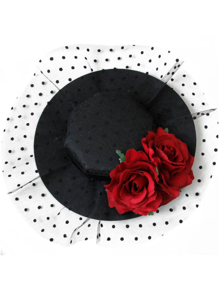 Cappello in rete con rose 3D retrò nero