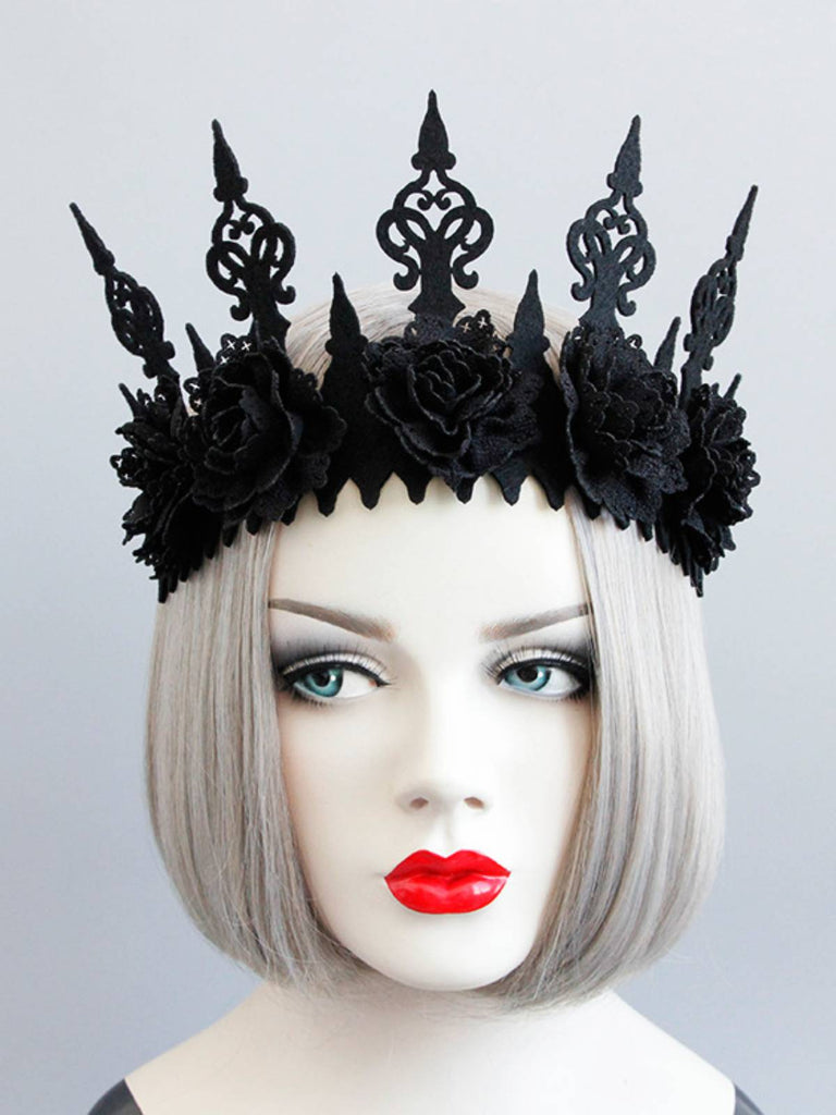Cerchietto con corona di fiori di Halloween nero