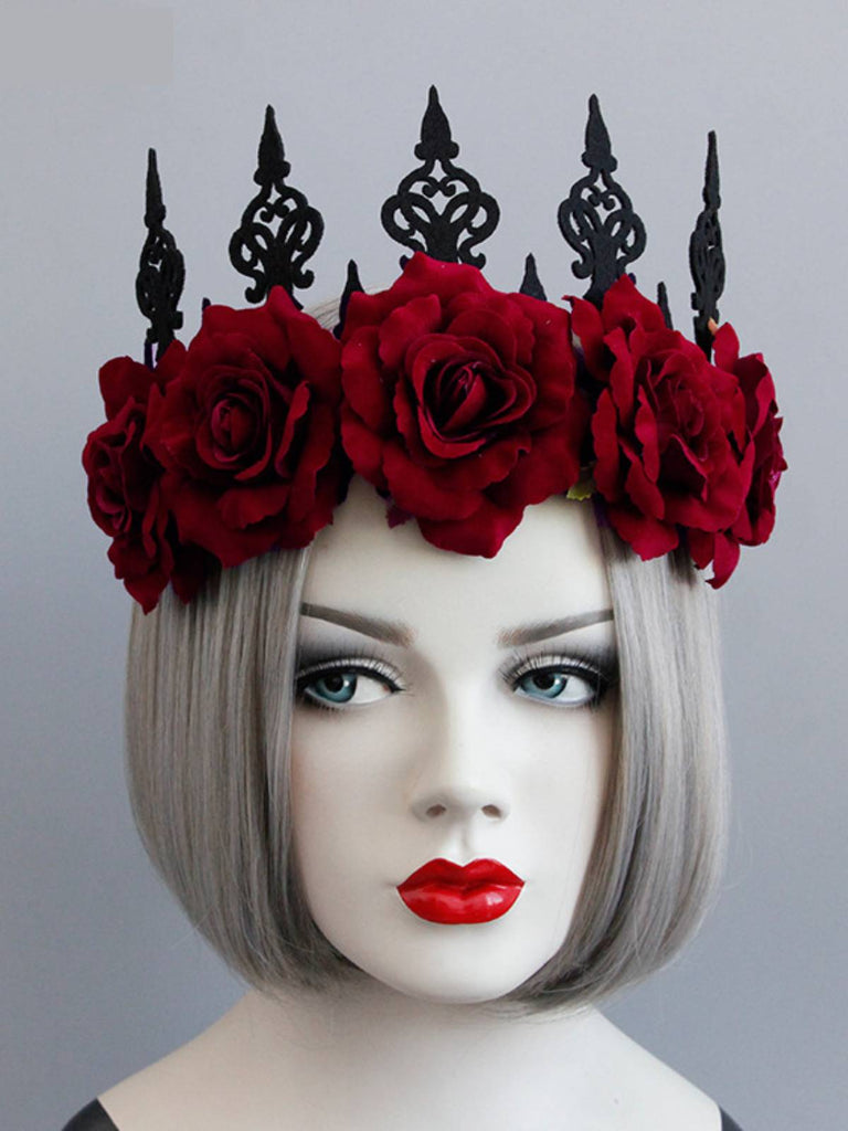 Cerchietto con corona di rose rosso Halloween