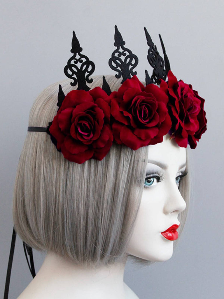 Cerchietto con corona di rose rosso Halloween