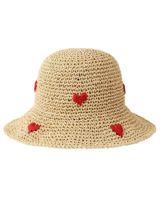 Cappello da sole in paglia a forma di cuore beige retrò