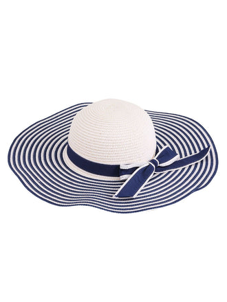 Cappello da sole in paglia a righe classiche retrò blu navy