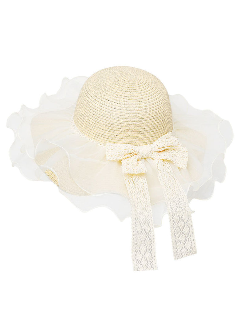 Cappello da sole con fiocco in pizzo e balza trasparente vintage