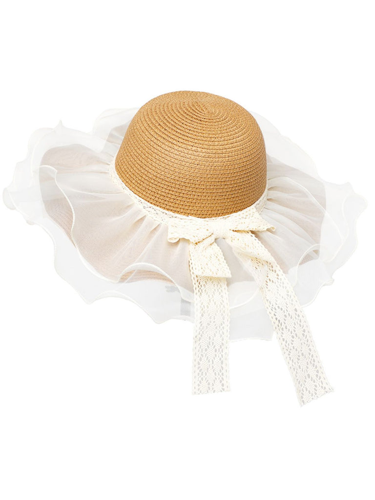 Cappello da sole con fiocco in pizzo e balza trasparente vintage