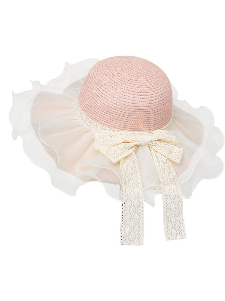 Cappello da sole con fiocco in pizzo e balza trasparente vintage