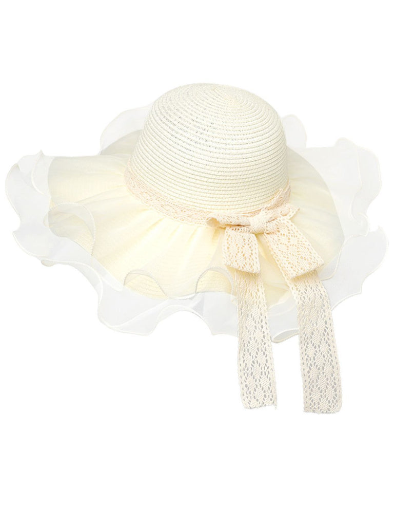 Cappello da sole con fiocco in pizzo e balza trasparente vintage