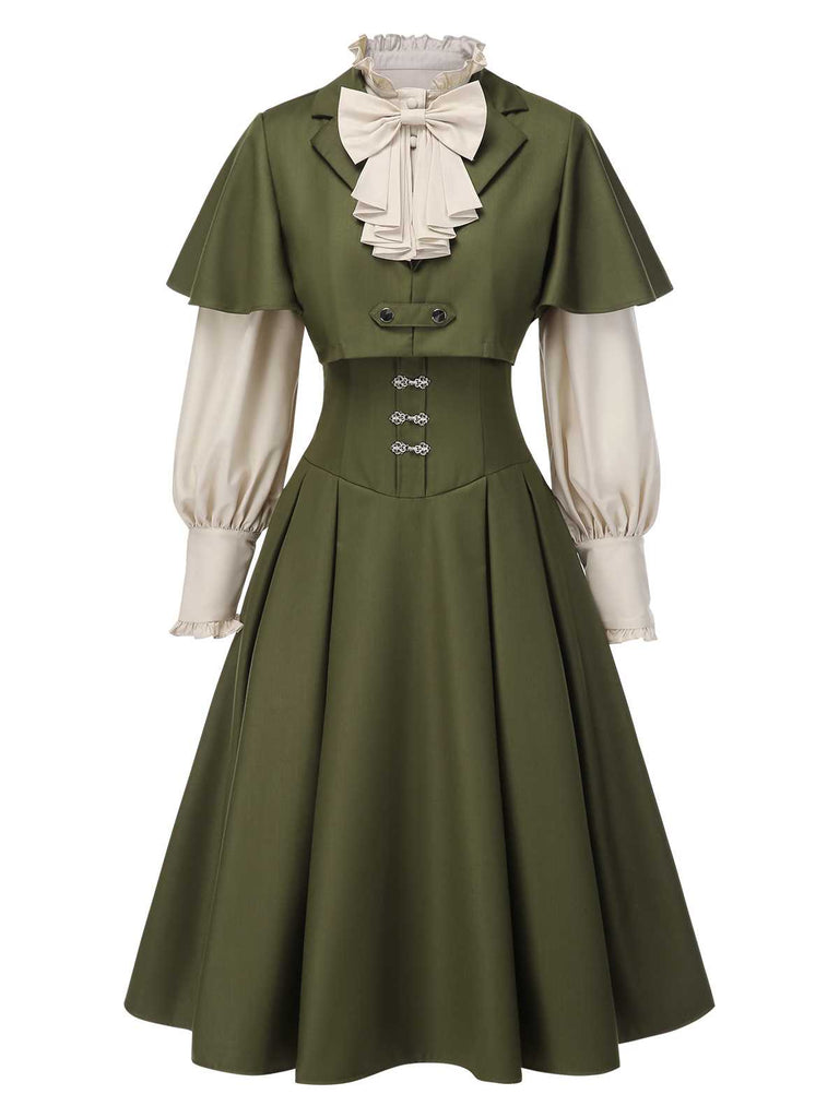 [Prevendita] 2PCS Abito vittoriano con fiocco e mantello verde anni '50