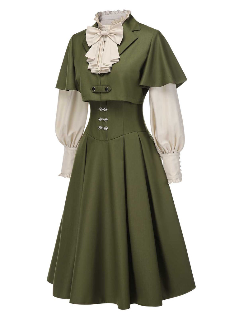 [Prevendita] 2PCS Abito vittoriano con fiocco e mantello verde anni '50